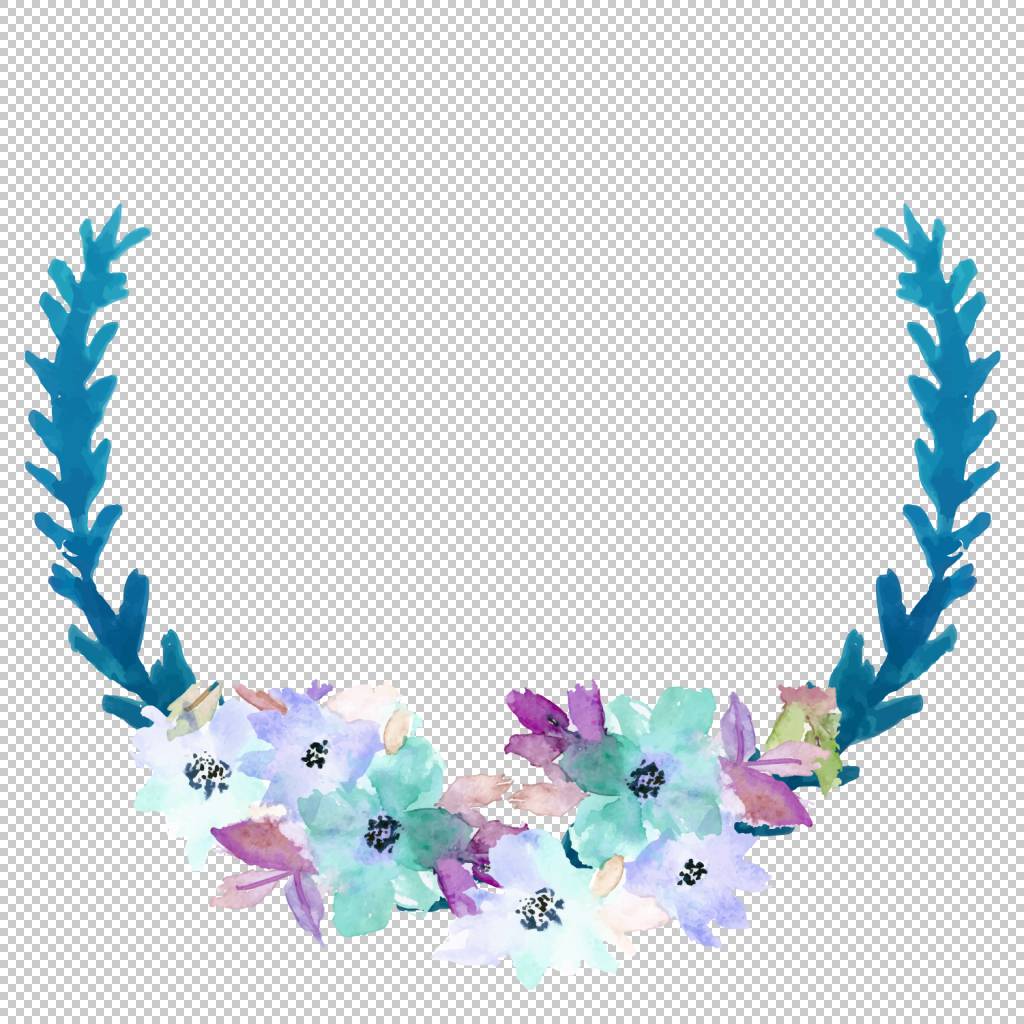 蓝色 蓝色水彩花装饰框架 白色 绿色和紫色花瓣的插图png剪贴画水模板下载 素材id 其它元素 设计素材 第一素材网